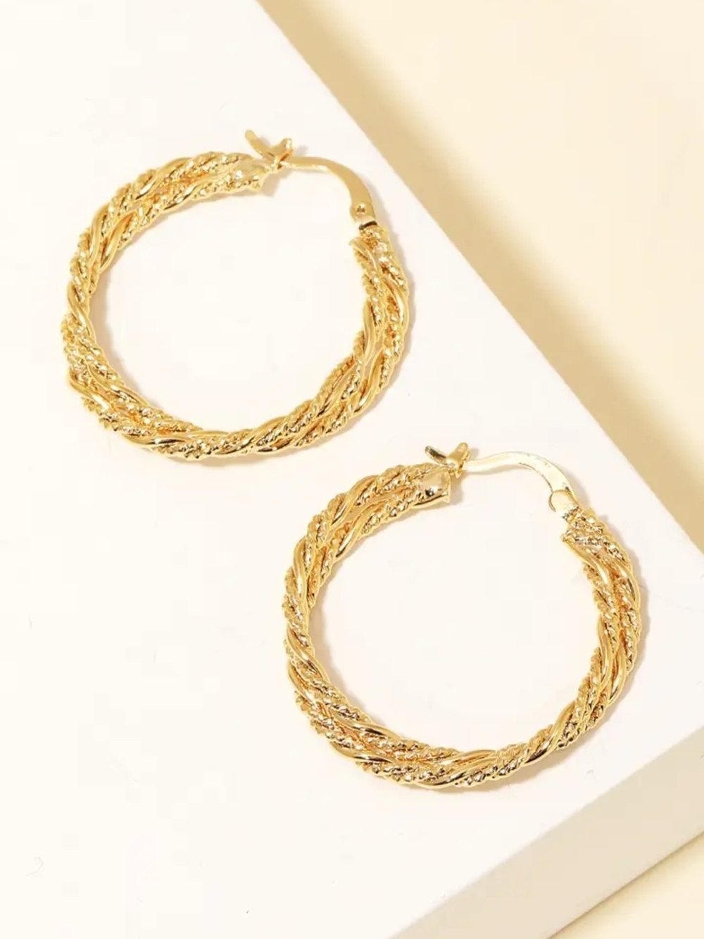 Twisted Rope Gold Hoop Earrings - Women's Fashion Jewelry